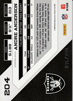 2010 Panini Threads - Silver Holofoil #204 Andre Anderson  Back