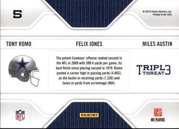 2010 Panini Threads - Triple Threat #5 Tony Romo / Felix Jones / Miles Austin  Back