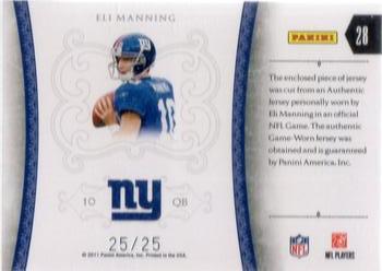 2010 Playoff National Treasures - Colossal Materials Prime #28 Eli Manning Back