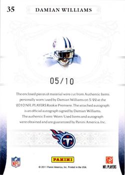 2010 Playoff National Treasures - NFL Gear Signatures #35 Damian Williams  Back