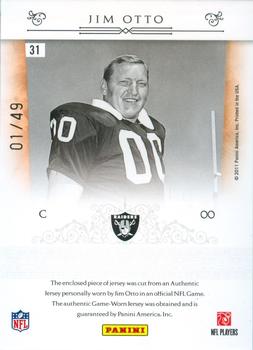2010 Playoff National Treasures - NFL Greatest Materials Prime #31 Jim Otto Back