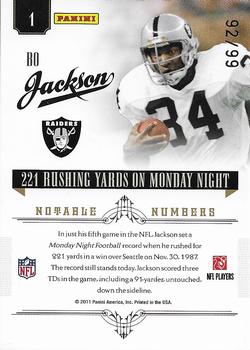 2010 Playoff National Treasures - Notable Numbers #1 Bo Jackson  Back