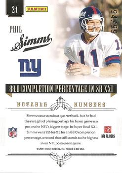 2010 Playoff National Treasures - Notable Numbers #21 Phil Simms  Back
