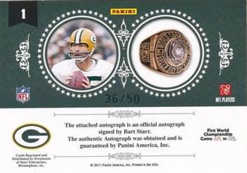 2010 Playoff National Treasures - Ring of Honor Signatures #1 Bart Starr Back