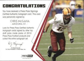 2010 Press Pass - Press Pass Signings Autographs Bronze #PPS-CM Chris McGaha  Back
