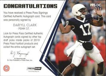 2010 Press Pass - Press Pass Signings Autographs Bronze #PPS-DC Daryll Clark  Back
