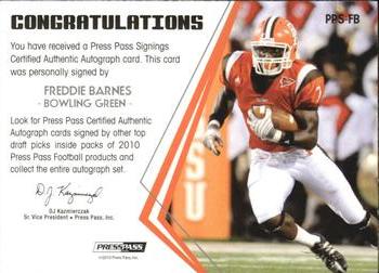 2010 Press Pass - Press Pass Signings Autographs Bronze #PPS-FB Freddie Barnes  Back