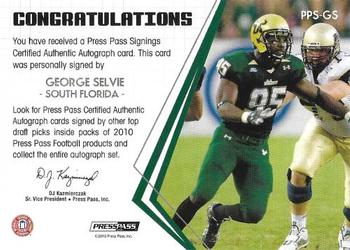 2010 Press Pass - Press Pass Signings Autographs Gold #PPS-GS George Selvie Back