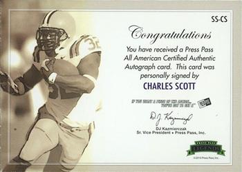 2010 Press Pass - Saturday Signatures #SS-CS Charles Scott  Back