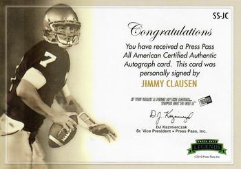 2010 Press Pass - Saturday Signatures #SS-JC Jimmy Clausen  Back