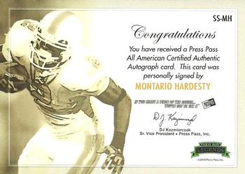 2010 Press Pass - Saturday Signatures #SS-MH Montario Hardesty  Back