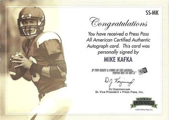 2010 Press Pass - Saturday Signatures #SS-MK Mike Kafka  Back