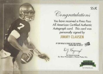 2010 Press Pass - Saturday Signatures Platinum #SS-JC Jimmy Clausen Back