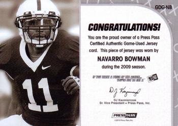 2010 Press Pass PE - Game Day Gear Jerseys Gold #GDG-NB NaVorro Bowman  Back