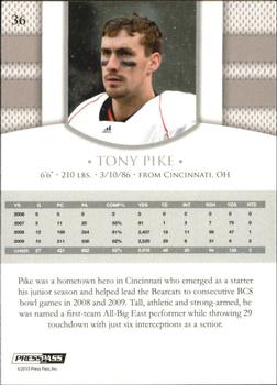 2010 Press Pass PE - Gold #36 Tony Pike  Back