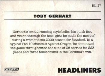 2010 Press Pass PE - Headliners #HL27 Toby Gerhart  Back