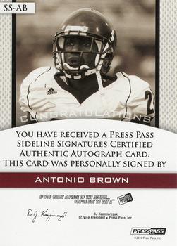 2010 Press Pass PE - Sideline Signatures Gold #SSAB2 Antonio Brown  Back
