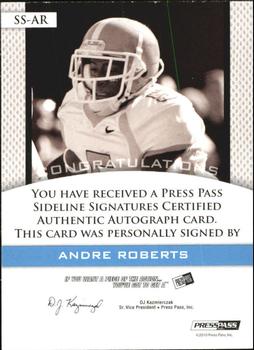 2010 Press Pass PE - Sideline Signatures Gold #SSAR Andre Roberts  Back