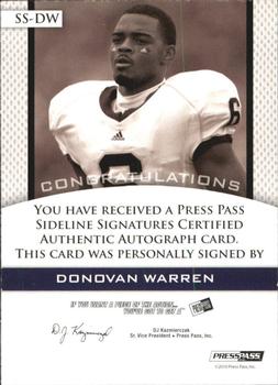 2010 Press Pass PE - Sideline Signatures Gold #SSDW2 Donovan Warren  Back