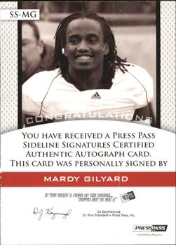 2010 Press Pass PE - Sideline Signatures Gold #SSMG Mardy Gilyard  Back