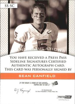 2010 Press Pass PE - Sideline Signatures Gold #SSSC Sean Canfield  Back