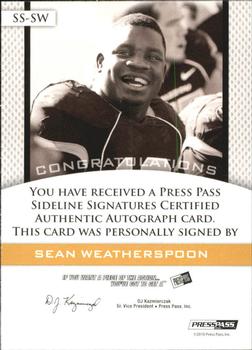 2010 Press Pass PE - Sideline Signatures Gold #SSSW Sean Weatherspoon  Back