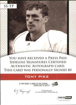 2010 Press Pass PE - Sideline Signatures Gold #SSTP Tony Pike  Back