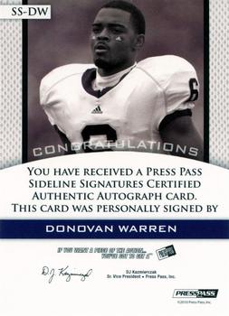 2010 Press Pass PE - Sideline Signatures Gold Red Ink #SSDW2 Donovan Warren Back