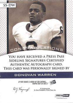 2010 Press Pass PE - Sideline Signatures Ruby #SS-DW2 Donovan Warren Back