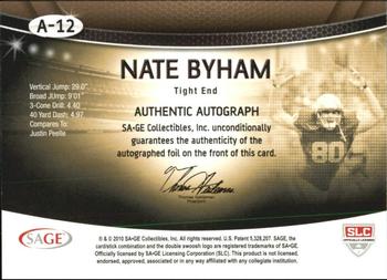 2010 SAGE - Autographs Gold #A-12 Nate Byham  Back