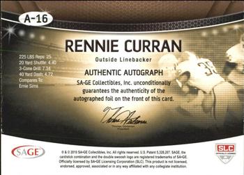 2010 SAGE - Autographs Gold #A-16 Rennie Curran  Back