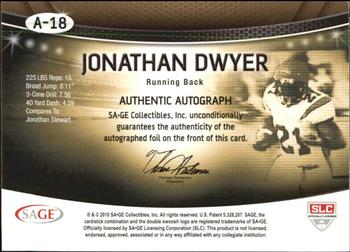 2010 SAGE - Autographs Gold #A-18 Jonathan Dwyer  Back