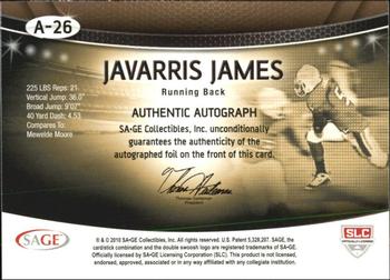 2010 SAGE - Autographs Gold #A-26 Javarris James  Back