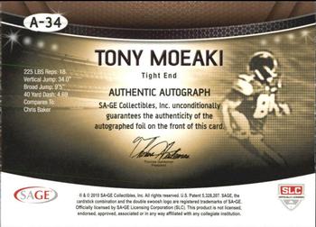 2010 SAGE - Autographs Gold #A-34 Tony Moeaki  Back