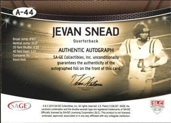2010 SAGE - Autographs Gold #A-44 Jevan Snead  Back