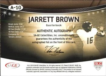 2010 SAGE - Autographs Platinum #A-10 Jarrett Brown  Back