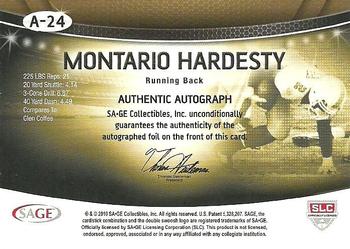 2010 SAGE - Autographs Platinum #A-24 Montario Hardesty  Back