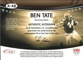 2010 SAGE - Autographs Platinum #A-48 Ben Tate  Back