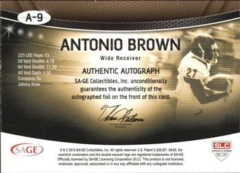 2010 SAGE - Autographs Silver #A-9 Antonio Brown  Back