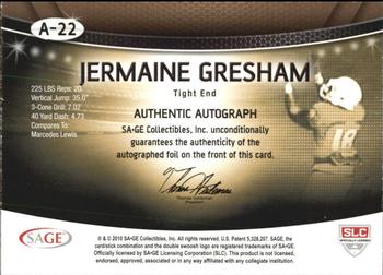 2010 SAGE - Autographs Silver #A-22 Jermaine Gresham  Back