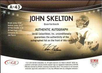 2010 SAGE - Autographs Silver #A-43 John Skelton  Back