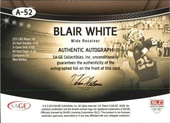 2010 SAGE - Autographs Silver #A-52 Blair White  Back