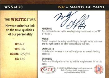 2010 SAGE HIT - Write Stuff #WS5 Mardy Gilyard  Back