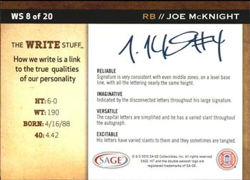 2010 SAGE HIT - Write Stuff #WS8 Joe McKnight  Back