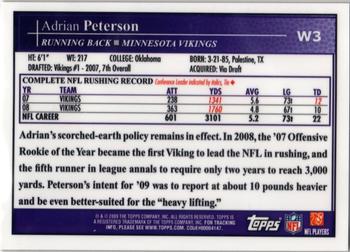 2009 Topps - Gold Refractors #W3 Adrian Peterson Back