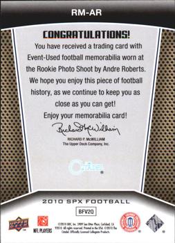 2010 SPx - Rookie Materials #RM-AR Andre Roberts  Back