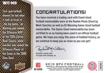 2010 SPx - Winning Combos Dual Jerseys #WC-MS Mark Sanchez / Eli Manning  Back