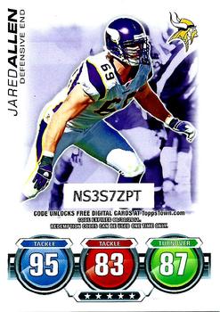 2010 Topps Attax - Code Cards #NNO Jared Allen  Front