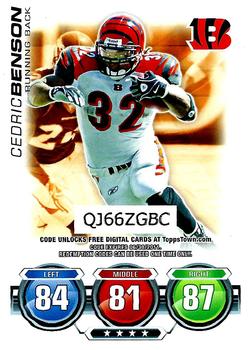 2010 Topps Attax - Code Cards #NNO Cedric Benson  Front
