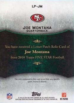 2010 Topps Five Star - Letter Patch #LP-JM Joe Montana Back